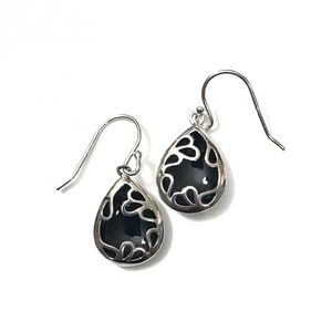 Set of 3:  Black Teardrop Sterling Silver Earrings